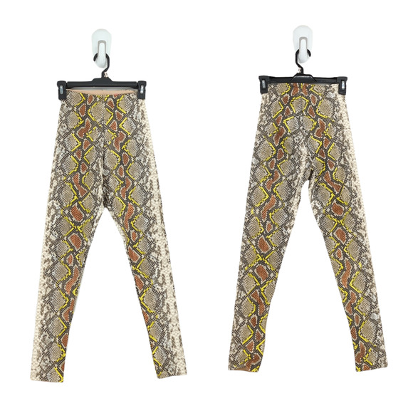 COMMANDO Women S Leggings Brown Yellow Snake Print Faux Leather High Waisted NEW